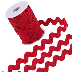 Dunkelrot Spitzenbesatzband aus Polyester mit Wellenmuster, Wellenförmiger Spitzenbesatz, Kleidungszubehör, dunkelrot, 1/2 Zoll (13 mm), 10~12 Meter