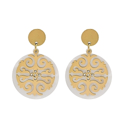 Золотой Ионное покрытие (ip) 304 плоские круглые серьги-гвоздики из нержавеющей стали для женщин, с пластиковой имитацией фрагмента ракушки и стразами, золотые, 32.5x21.5 мм