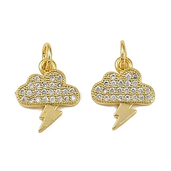 Настоящее золото 18K Латунные микро проложить кубического циркония прелести, Облако с молнией, долговечный, без кадмия и без свинца, стойки покрытие, с целью перехода в кольце, реальный 18 k позолоченный, 13x11.5x2 мм, отверстие : 3.2 мм