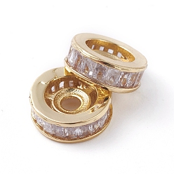Golden Messing Perlen, mit klaren Zirkonia, langlebig überzogen, Kolumne, golden, 10x3.5 mm, Bohrung: 2 mm