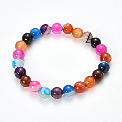 (52) Непрозрачная лаванда Полосатые агатовые / полосатые агатовые вышитые бисером браслеты, окрашенные, круглые, разноцветные, 2-1/8 дюйм (55 мм)