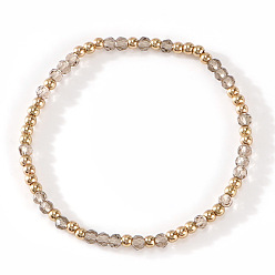 Светло-серый Эластичные браслеты из стекла и 304 нержавеющей стали с бусинами для женщин, рондель, цвет нержавеющей стали, светло-серый, 6.89 дюйм (17.5 см)