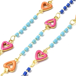 Настоящее золото 18K Латунные сердечные цепи, со стеклом и эмалью, без свинца и без кадмия, долговечный, стойки покрытие, пайки, с катушкой, реальный 18 k позолоченный, 11.5x7x2мм и 4x3x0.5 и 4x2мм