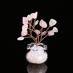 Розовый Кварц Украшения из натуральной крошки розового кварца, Стеклянная ваза с медной проволокой, энергетический камень по фэн-шуй, подарок для украшения дома, рабочего стола, 70 мм