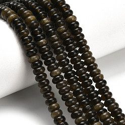 Золотой Обсидиан Естественный золотистый отлив обсидиан бисер пряди, рондель, 4x2 мм, отверстие : 0.9 мм, около 160~162 шт / нитка, 14.96~15.16 дюйм (38~38.5 см)