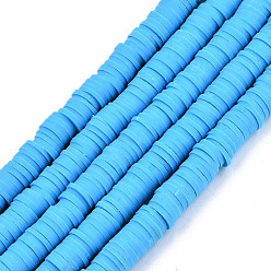 Deep Sky Blue Handmade Polymer Clay Beads Strands, for DIY Jewelry Crafts Supplies, Heishi Beads, Disc/Flat Round, Deep Sky Blue, 6x0.5~1mm, Hole: 1.8mm, about 290~320pcs/strand, 15.75 inch~16.14 inch(40~41cm)