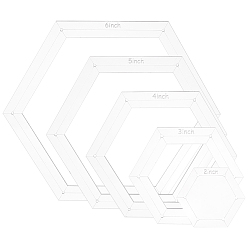 Clear 2/3/4/5/6 Inch Hexagon Quilting Template, Transparent Acrylic Sewing Machine Ruler, DIY Hand Patchwork, Cutting Craft, Clear, 89~264x102~304x3mm, Hole: 3.5mm, 5pcs/set