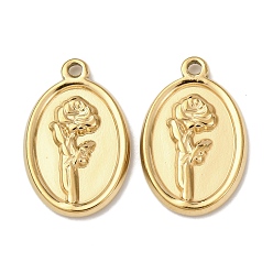 Настоящее золото 18K 304 подвески из нержавеющей стали, овальные с цветком, ионное покрытие (ip), реальный 18 k позолоченный, 18x11.5x2 мм, отверстие : 1.2 мм