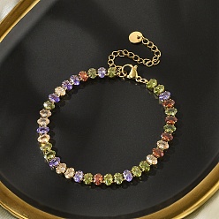 Настоящее золото 18K 304 женские браслеты-цепочки с овальными звеньями из нержавеющей стали, с кубического циркония, реальный 18 k позолоченный, 6-3/4 дюйм (17 см)