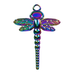 Rainbow Color 304 подвески из нержавеющей стали, очарование стрекозы, Радуга цветов, 33x23x2.5 мм, отверстие : 2.5 мм