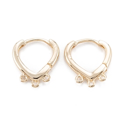 Real 14K Gold Plated Brass Hoop Earring Findings, Nickel Free, with Horizontal Loop, Triangle, Real 14K Gold Plated, 16x15x2.5mm, Hole: 1mm, Pin: 0.7mm