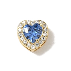 Васильковый Латунные микро проложить кубического циркония бусы, сердце, стойки покрытие, долговечный, без кадмия и без свинца, реальный 18 k позолоченный, васильковый, 9.5x9.5x6.5 мм, отверстие : 4.5x2.5 мм