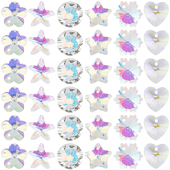 Clear AB Faceted Glass Charms, AB Color Plated, Mixed Shapes, Clear AB, 74x72x17mm, 36pcs/box