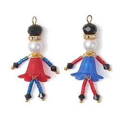 (52) Непрозрачная лаванда 2 шт. стеклянные бусины и большие акриловые подвески, кукла-щелкунчик, подвеска, с 304 штифтов из нержавеющей стали, золотые, разноцветные, 50x18x17.5 мм, отверстие : 4x3 мм