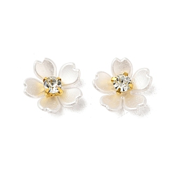 Белый Латунные кабошоны, латунь с прозрачной фурнитурой из кубического циркония, цветок, белые, 14x15x5.5 мм