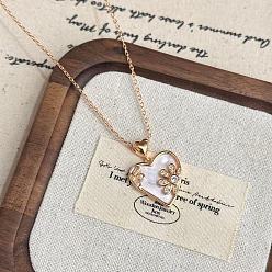 Розовое Золото Женские кулоны в форме сердца из латуни с инкрустацией прозрачными кубическими циркониями и натуральными ракушками., цвет морской раковины, розовое золото , 15.75 дюйм (40 см)