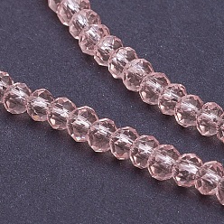Pink Прозрачные стеклянные бусины, граненые, рондель, розовые, 3x2 мм, отверстие : 0.5 мм, около 135~140 шт / нитка, 32~34 см