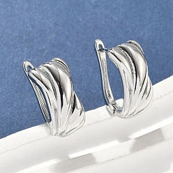 Платинированный Прямоугольные серьги-кольца из латуни, Реальная платина, 19x15x9.5 мм