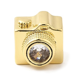 Настоящее золото 18K Стойки обшивки латунь кубического циркония европейский шариков, бусины с большим отверстием, долговечный, без кадмия и без свинца, камера, реальный 18 k позолоченный, 12x13x11.5 мм, отверстие : 4.5 мм