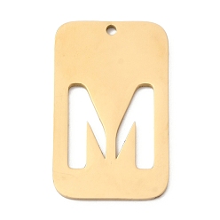 Letter M 304 подвески из нержавеющей стали, прямоугольник с буквой, ионное покрытие (ip), реальный 18 k позолоченный, Буква М, 33x20x1.5 мм, отверстие : 1.8 мм