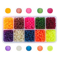 Gemischte Farbe Transparente Glasperlen Stränge, für die Herstellung von Perlenschmuck, matt, Runde, Gemischte Farbe, 4~4.66 mm, Bohrung: 1.1 mm, 10 Farben, 200 Stk. je Farbe, 2000 Stück / Karton