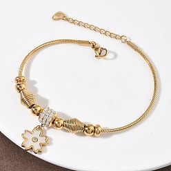 Цветок Стразы из полимерной глины в европейском стиле и браслеты с подвесками из нержавеющей стали и натуральных ракушек, 201 браслеты-змеи из нержавеющей стали для женщин, ионное покрытие (ip), реальный 304 k позолоченный, цветок, 18 дюйм (7-5/8 см)