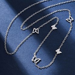 Нержавеющая Сталь Цвет 304 ожерелья из нержавеющей стали в виде цепочек-бабочек, цвет нержавеющей стали, 16.14 дюйм (41 см) в длину + 55 удлинитель мм