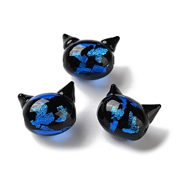 Синий Handmade стеклянные бусины фольги, кошка, синие, 14~14.5x16.5~17.5x12 мм, отверстие : 1.6~1.8 мм