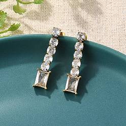 Rectangle 304 серьги-гвоздики с кисточками из нержавеющей стали с прозрачным кубическим цирконием, реальный 18 k позолоченный, прямоугольные, 29x7 мм