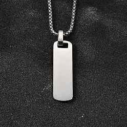 Rectangle 304 ожерелья из нержавеющей стали, с коробчатой цепью и подвесками для ручной полировки, цвет нержавеющей стали, прямоугольные, 17.72 дюйм (45 см), очарование: 36x11 мм