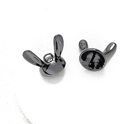 Черный Цвет Металла Латунный кубок жемчужный колышек, за половину пробурено бисера, кролик, металлический черный , 16x13x10 мм