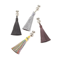 Mixed Color Polyester Tassel Big Pendants, with Alloy Lotus Bead, Mixed Color, 105mm, Hole: 3.2mm