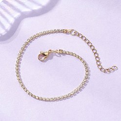 Без Покрытия Браслеты из квадратных латунных цепочек со стразами для женщин, с 304 удлинителями цепи из нержавеющей стали, сырой (без покрытия), 7-1/4 дюйм (18.5 см)