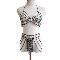 Черный Цвет Металла Сплав и алюминий и прозрачный акрил ab многослойная цепь кисточка сексуальный костюм цепи для тела для пляжной вечеринки, металлический черный , 810 мм