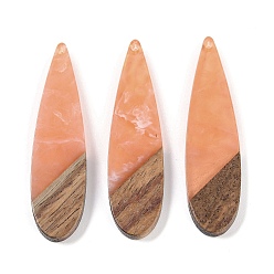 Легкий Лосось Большие подвески из смолы и дерева, слезинки, светлый померанцевый, 52.5x14x3 мм, отверстие : 1.8 мм