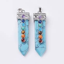 Синтетическая Бирюза Синтетическая бирюза с синтетической и натуральной смешанной каменной чакрой, меч, платина, 57~60x16.5x12 мм, отверстие : 5 мм