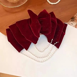 Red Velvet Hair Barrettes, Bowknot, Red, 110x260mm