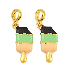 Lime Brass Enamel European Dangle Charms, Large Hole Pendants, Ice Lolly, Real 18K Gold Plated, Lime, 27mm, Hole: 4.5mm