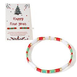 Разноцветный Рождественские эластичные браслеты из акриловых бусин для женщин, красочный, 6.30 дюйм (16 см) ~ 6.50 дюйм (16.5 см)