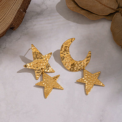 Настоящее золото 18K 304 из нержавеющей стали болтаться серьги, ионное покрытие (ip), звезда и луна, слева и справа, реальный 18 k позолоченный, 50.5x25 мм