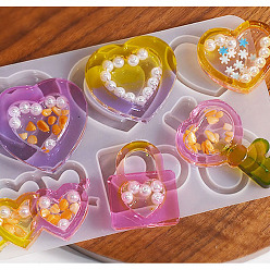 Белый Силиконовая форма в форме сердца «зыбучий песок» своими руками, формы для встряхивания, формы для литья смолы, для уф-смолы, изготовление изделий из эпоксидной смолы, белые, 199x99x9 мм, внутренний диаметр: 20~54x35~50 мм