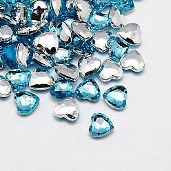 Небесно-голубой Акриловые стразы - кабошоны , заостренный назад и граненый, сердце, голубой, 12x12x4.5 мм, около 500 шт / упаковка