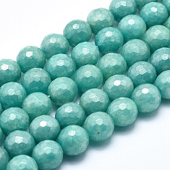 White Jade Natural White Jade Imitation  Amazonite Beads Strands, Round, Faceted, 12mm, Hole: 1mm, about 32~33pcs/strand, 15.1~15.5 inch(38.5~39.5cm)