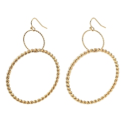 Golden Ion Plating(IP) 304 Stainless Steel Dangle Earrings for Women, Twist Ring, Golden, 77x50mm