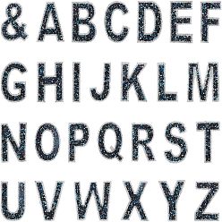 Черный Блестки горный хрусталь железа на патчи, аппликация, для обуви, шляпы, аксессуары для костюма, алфавита A ~ Z, чёрные, 60~67x14~63x2.5 мм, 1 лист