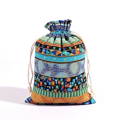 Темно-Голубой Хлопковые сумки для хранения в этническом стиле, мешочки для упаковки на шнурке, прямоугольные, глубокое синее небо, 18x13 см