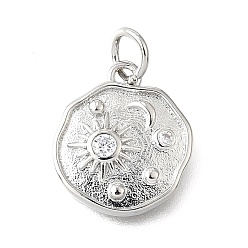 Платина Латунные микро проложить кубического циркония подвески, самородки с солнцем и луной, долговечный, с целью перехода в кольце, без свинца и без кадмия, стойки покрытие, платина, 15x13x2 мм