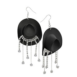Черный Пластиковые серьги-подвески со стразами, платина, чёрные, 110x51 мм