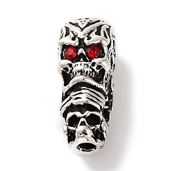 Античное Серебро Покрытие стойки из сплава в тибетском стиле 3 бусины гуру с отверстиями, T-просверленные бусы, со стразами, череп, античное серебро, 21x9x10 мм, отверстия : 2 mm и 2.5 мм