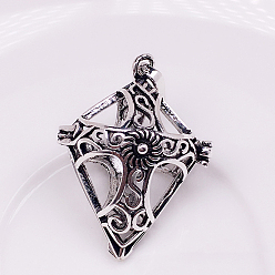 Antique Silver Tibetan Style Brass Bead Cage Pendants, for Chime Ball Pendant Necklaces Making, Hollow, Cross Charm, Antique Silver, No Size